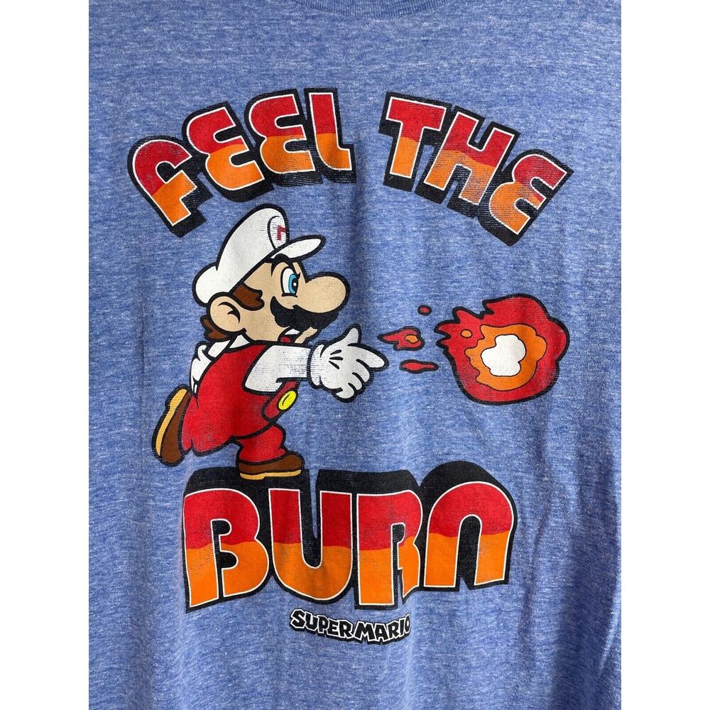 Super Mario Feel The Burn Heathered Blue Tee Shirt Soft Cotton Poly Mens Size S